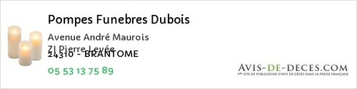 Avis de décès - La Chapelle-Montmoreau - Pompes Funebres Dubois