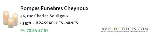 Avis de décès - Lapeyrouse - Pompes Funebres Cheynoux