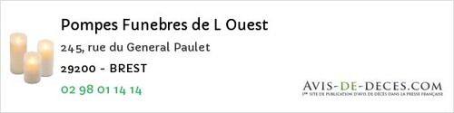 Avis de décès - Daoulas - Pompes Funebres de L Ouest