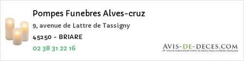 Avis de décès - Tigy - Pompes Funebres Alves-cruz