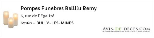 Avis de décès - Bouvigny-Boyeffles - Pompes Funebres Bailliu Remy