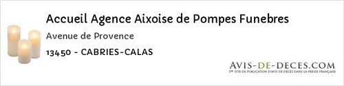 Avis de décès - Cabriès - Accueil Agence Aixoise de Pompes Funebres