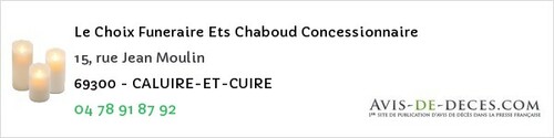 Avis de décès - Claveisolles - Le Choix Funeraire Ets Chaboud Concessionnaire