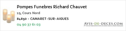 Avis de décès - Peypin-D'aigues - Pompes Funebres Richard Chauvet