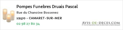 Avis de décès - Roscanvel - Pompes Funebres Druais Pascal