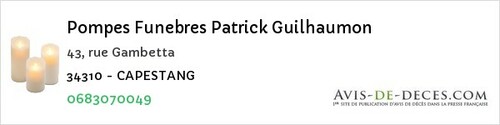 Avis de décès - Pouzolles - Pompes Funebres Patrick Guilhaumon