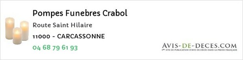 Avis de décès - Villardonnel - Pompes Funebres Crabol