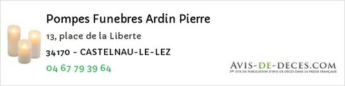 Avis de décès - Sérignan - Pompes Funebres Ardin Pierre