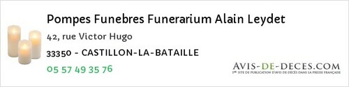 Avis de décès - Mongauzy - Pompes Funebres Funerarium Alain Leydet