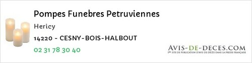 Avis de décès - Ouilly-du-Houley - Pompes Funebres Petruviennes