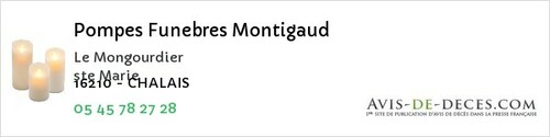 Avis de décès - Chalais - Pompes Funebres Montigaud