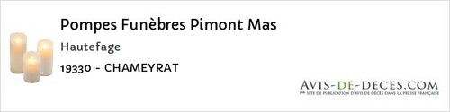 Avis de décès - Le Lonzac - Pompes Funèbres Pimont Mas