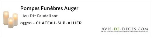 Avis de décès - Villeneuve-sur-Allier - Pompes Funèbres Auger