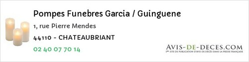 Avis de décès - Sautron - Pompes Funebres Garcia / Guinguene
