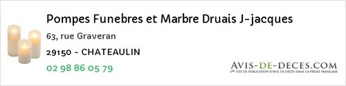 Avis de décès - Châteaulin - Pompes Funebres et Marbre Druais J-jacques