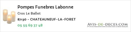 Avis de décès - Saint-Hilaire-Les-Places - Pompes Funebres Labonne