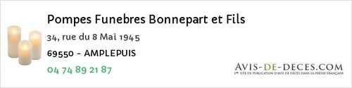 Avis de décès - Albigny-sur-Saône - Pompes Funebres Bonnepart et Fils