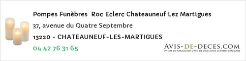 Avis de décès - La Bouilladisse - Pompes Funèbres Roc Eclerc Chateauneuf Lez Martigues