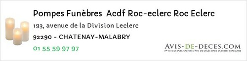 Avis de décès - Fontenay-aux-Roses - Pompes Funèbres Acdf Roc-eclerc Roc Eclerc