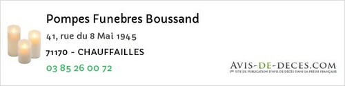 Avis de décès - Mouthier-en-Bresse - Pompes Funebres Boussand