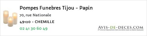 Avis de décès - Champigné - Pompes Funebres Tijou - Papin
