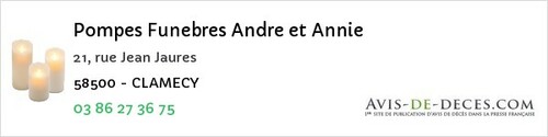 Avis de décès - Saint-Honoré-Les-Bains - Pompes Funebres Andre et Annie