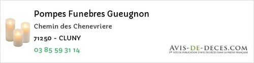 Avis de décès - Curbigny - Pompes Funebres Gueugnon