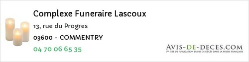 Avis de décès - Saint-éloy-D'allier - Complexe Funeraire Lascoux