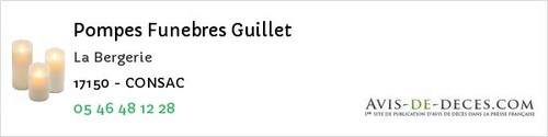 Avis de décès - Bussac-sur-Charente - Pompes Funebres Guillet