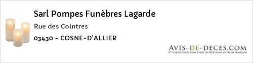 Avis de décès - Ygrande - Sarl Pompes Funèbres Lagarde