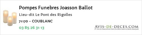 Avis de décès - Martailly-lès-Brancion - Pompes Funebres Joasson Ballot