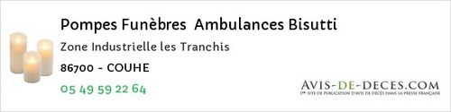 Avis de décès - Romagne - Pompes Funèbres Ambulances Bisutti