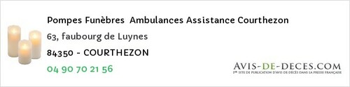 Avis de décès - Villes-sur-Auzon - Pompes Funèbres Ambulances Assistance Courthezon