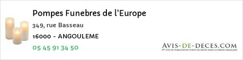 Avis de décès - Éraville - Pompes Funebres de l'Europe