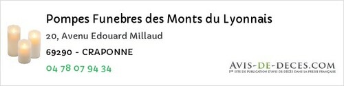 Avis de décès - Charnay - Pompes Funebres des Monts du Lyonnais