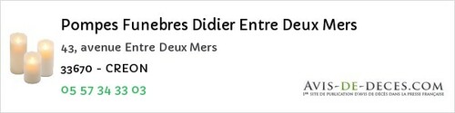 Avis de décès - Saint-Émilion - Pompes Funebres Didier Entre Deux Mers