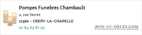Avis de décès - Chaintreaux - Pompes Funebres Chambault