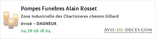 Avis de décès - Dagneux - Pompes Funebres Alain Rosset