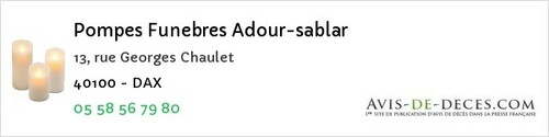 Avis de décès - Sarbazan - Pompes Funebres Adour-sablar