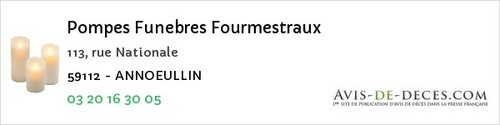 Avis de décès - Marquette-lez-Lille - Pompes Funebres Fourmestraux