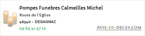 Avis de décès - Calviac - Pompes Funebres Calmeilles Michel