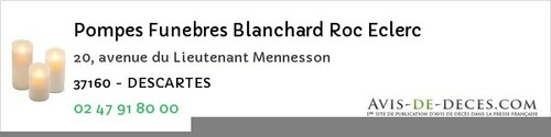 Avis de décès - Verneuil-sur-Indre - Pompes Funebres Blanchard Roc Eclerc