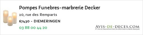 Avis de décès - Sarrewerden - Pompes Funebres-marbrerie Decker