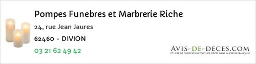 Avis de décès - Warlencourt-Eaucourt - Pompes Funebres et Marbrerie Riche