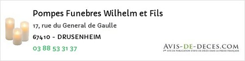 Avis de décès - Sarrewerden - Pompes Funebres Wilhelm et Fils