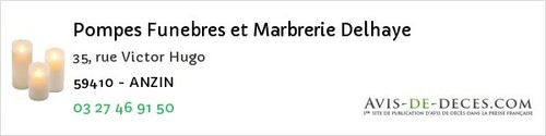 Avis de décès - Montigny-en-Ostrevent - Pompes Funebres et Marbrerie Delhaye