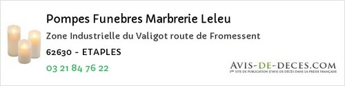 Avis de décès - Sailly-sur-la-Lys - Pompes Funebres Marbrerie Leleu