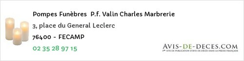 Avis de décès - Mont-Saint-Aignan - Pompes Funèbres P.f. Valin Charles Marbrerie