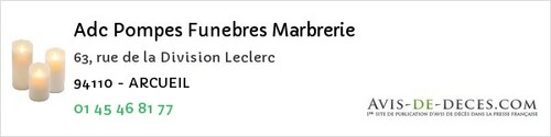 Avis de décès - La Queue-En-Brie - Adc Pompes Funebres Marbrerie