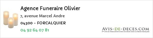 Avis de décès - Sigonce - Agence Funeraire Olivier